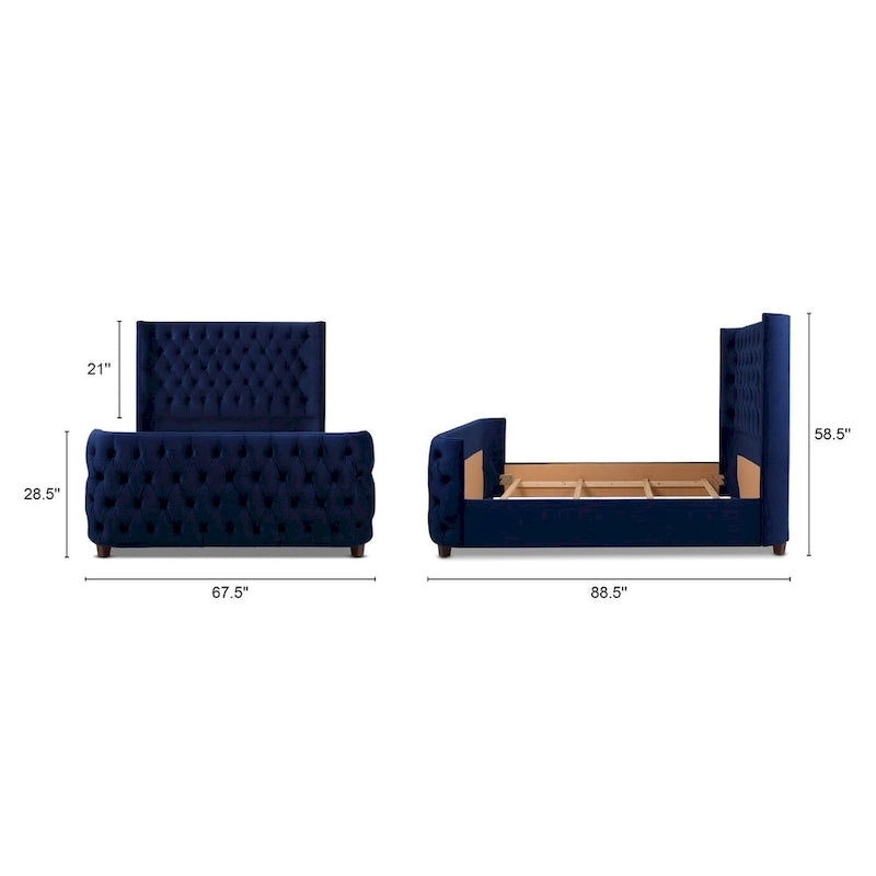 Velvet Upholstered Tufted Sheltered Panel Bed Set