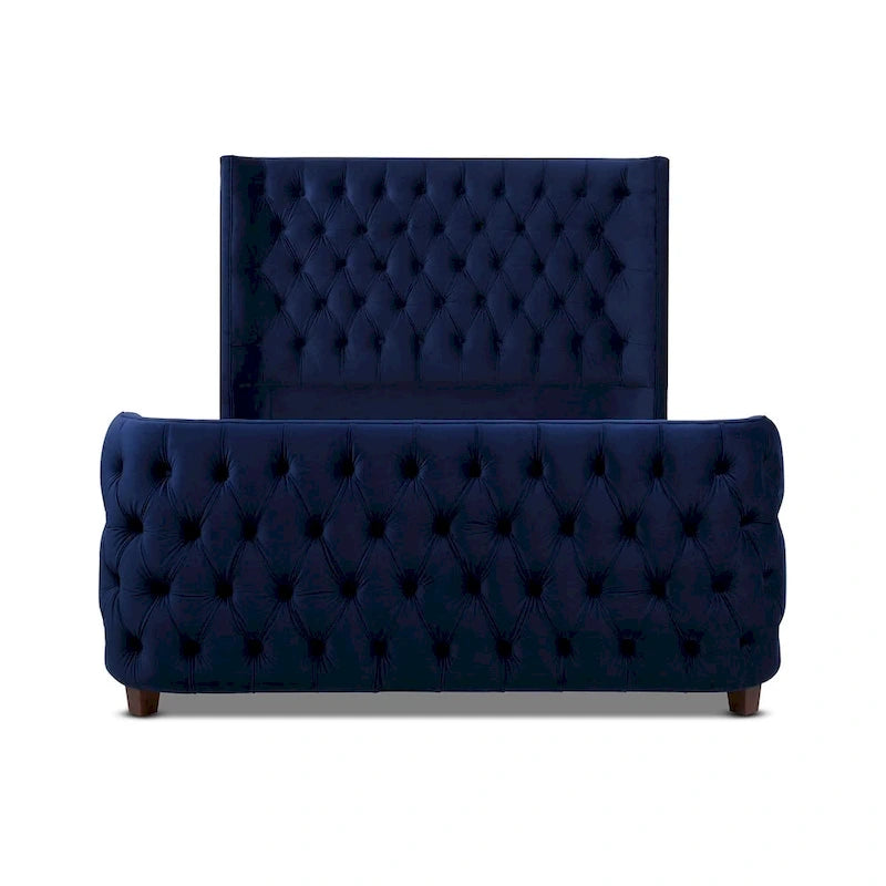 Velvet Upholstered Tufted Sheltered Panel Bed Set