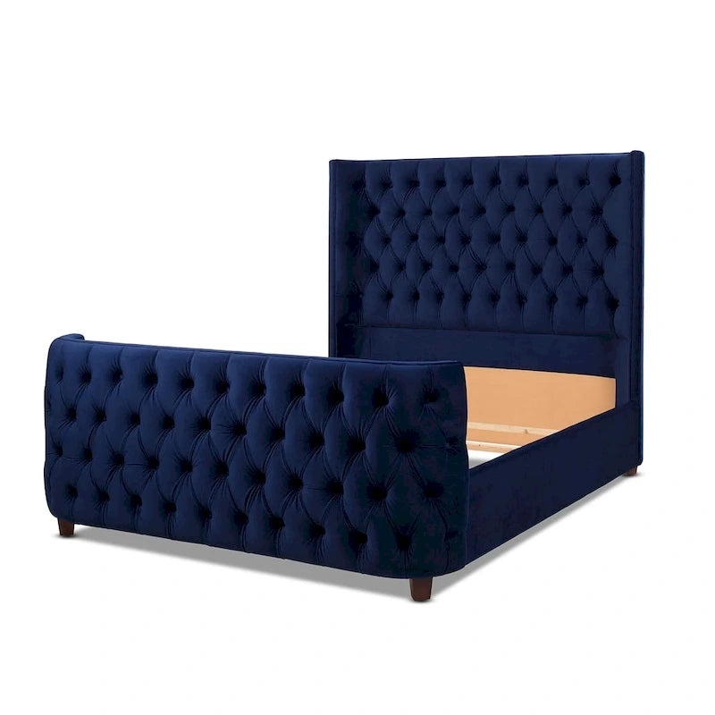 Velvet Upholstered Tufted Sheltered Panel Bed Set