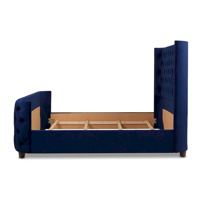 Velvet Upholstered Tufted Sheltered Panel Bed Set