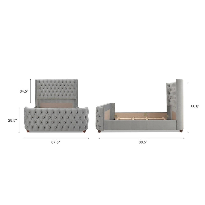 Velvet Upholstered Tufted Sheltered Panel Bed Set