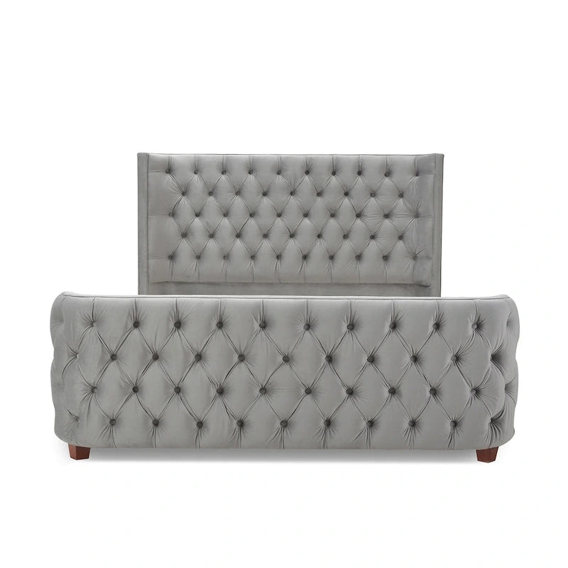 Velvet Upholstered Tufted Sheltered Panel Bed Set
