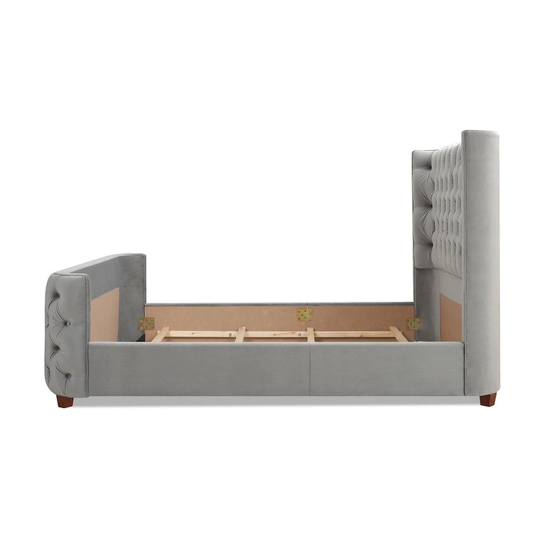 Velvet Upholstered Tufted Sheltered Panel Bed Set