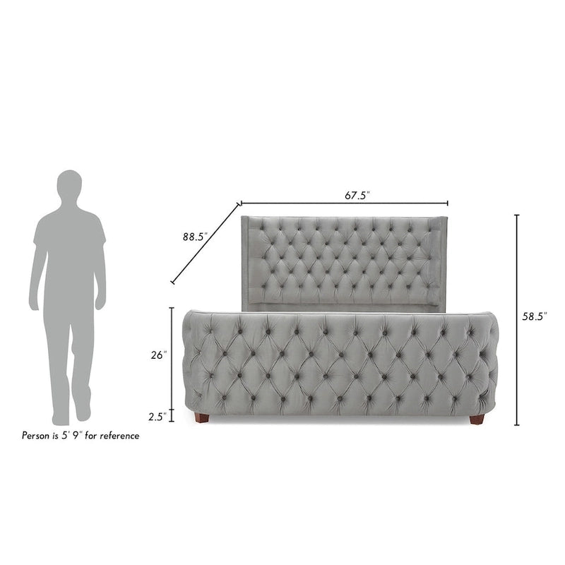 Velvet Upholstered Tufted Sheltered Panel Bed Set