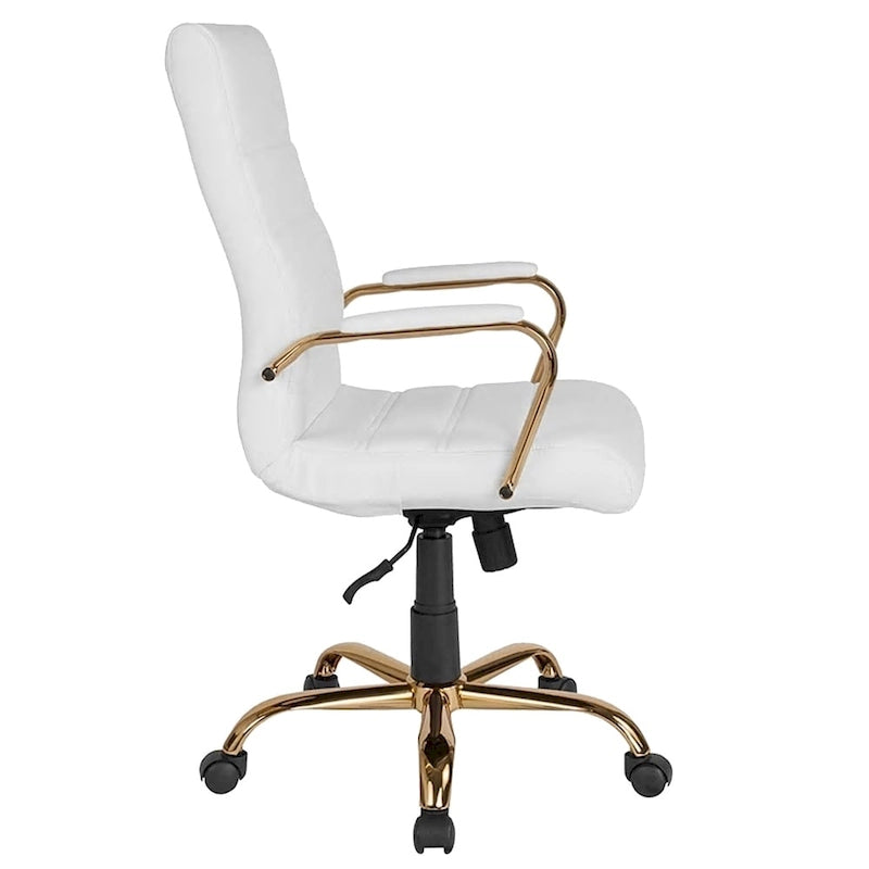 High Back White Leather Executive Swivel Office Chair with Gold Frame