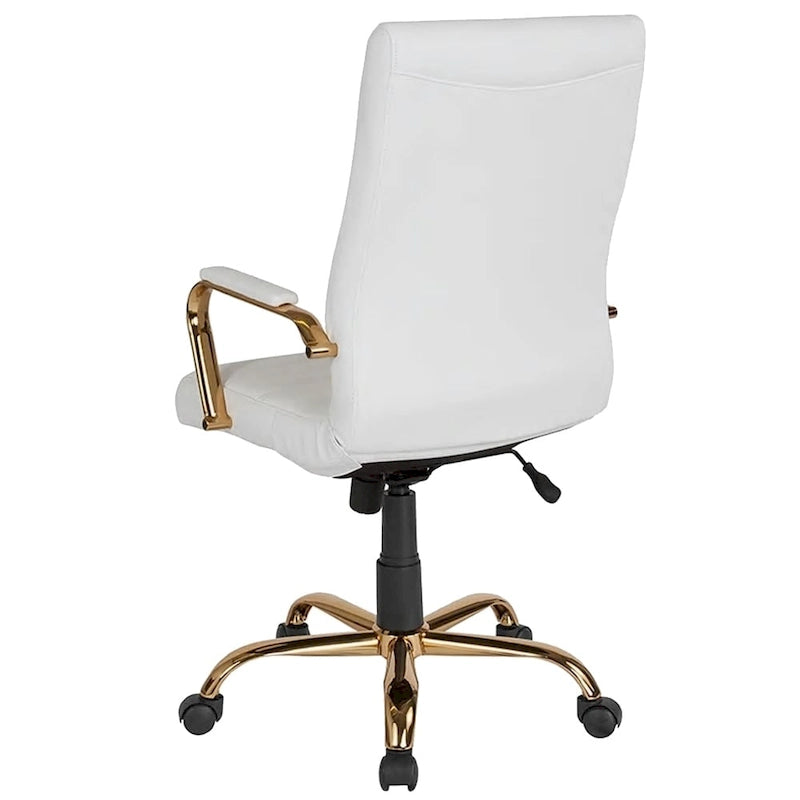High Back White Leather Executive Swivel Office Chair with Gold Frame