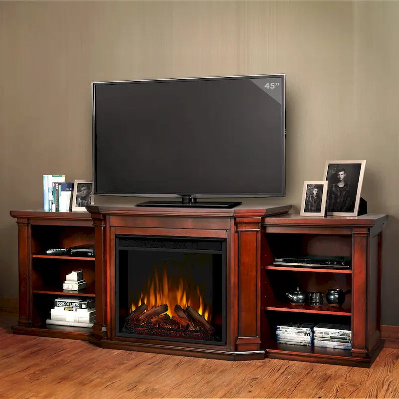 Electric TV Stand Fireplace in Dark Mahogany - 75.5 W x 21.5 D x 27.7 H
