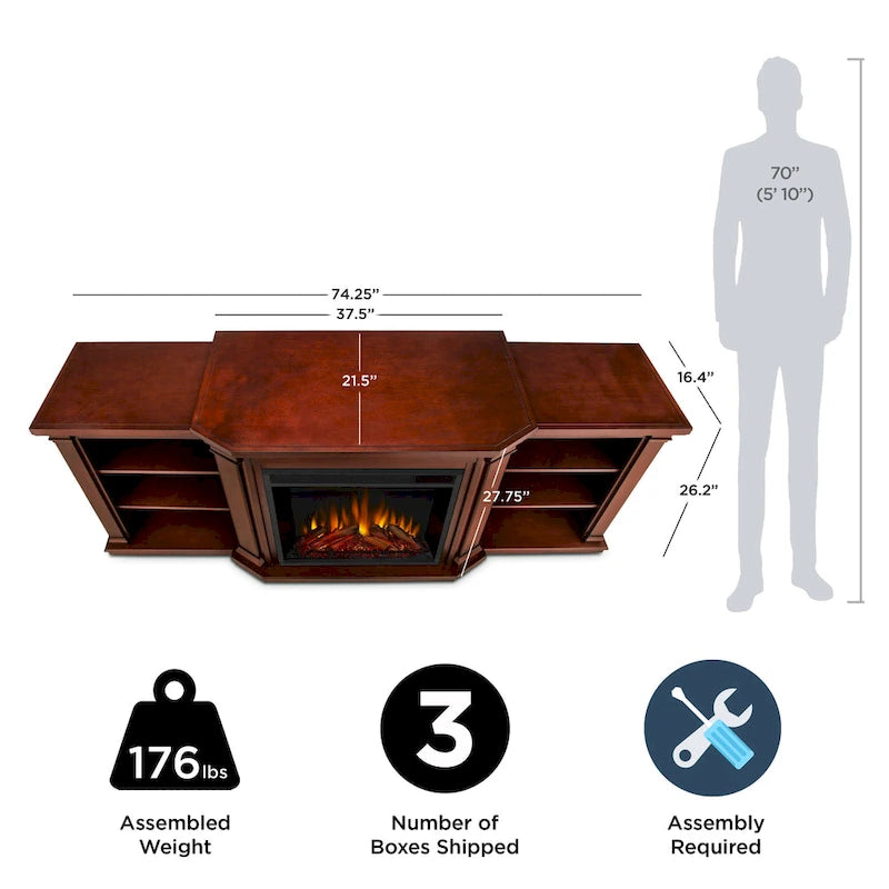 Electric TV Stand Fireplace in Dark Mahogany - 75.5 W x 21.5 D x 27.7 H
