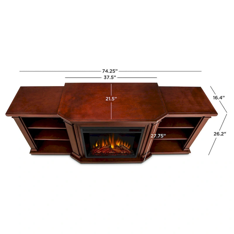 Electric TV Stand Fireplace in Dark Mahogany - 75.5 W x 21.5 D x 27.7 H