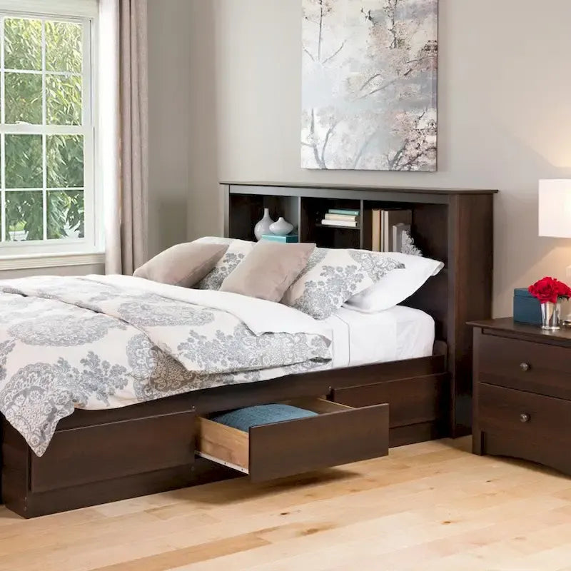 Espresso Full/Queen Bookcase Headboard