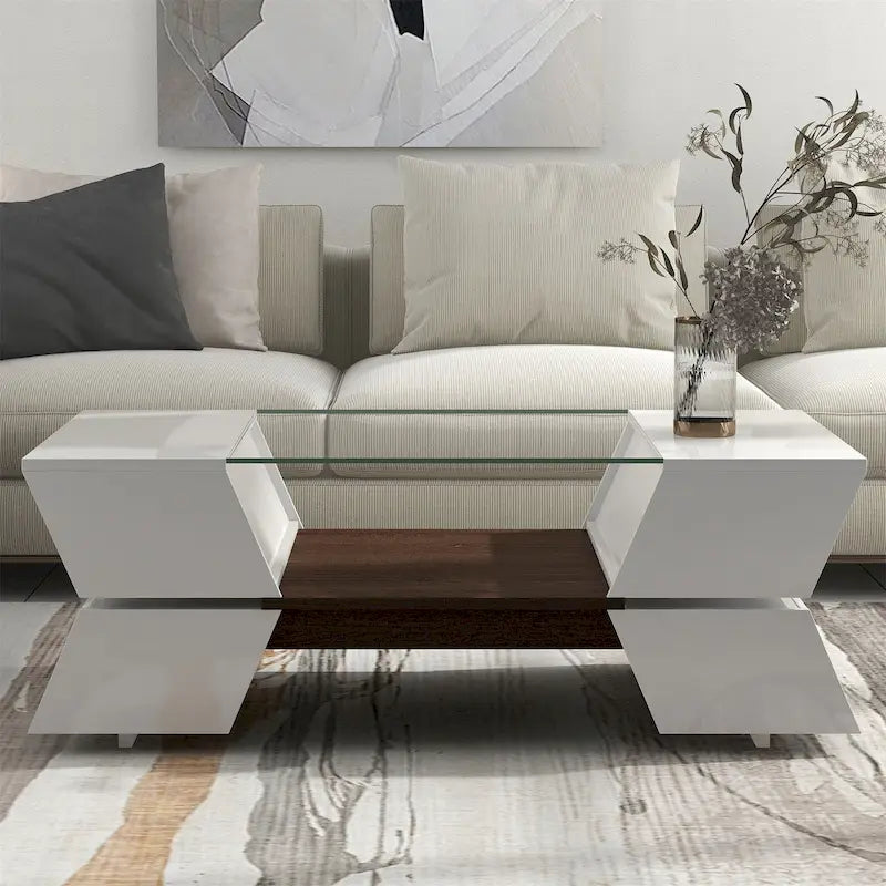 Geometric Style Cocktail Table with Great Storage Capacity