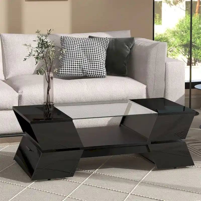 Geometric Style Cocktail Table with Great Storage Capacity