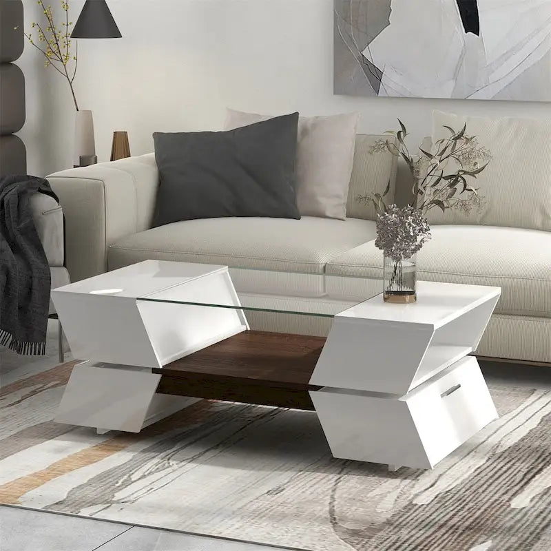 Geometric Style Cocktail Table with Great Storage Capacity