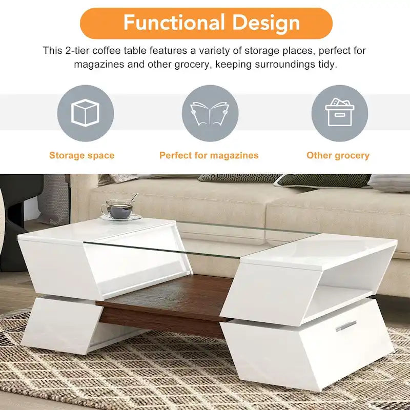 Geometric Style Cocktail Table with Great Storage Capacity