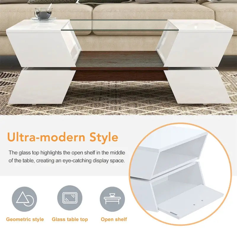 Geometric Style Cocktail Table with Great Storage Capacity