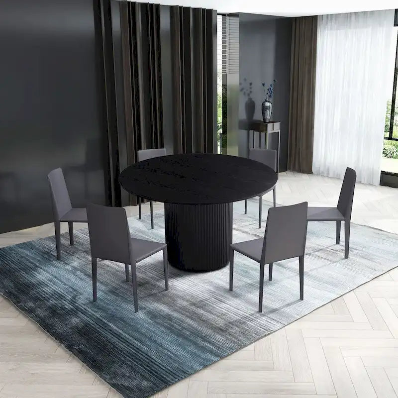 Black Round Dining Table with MDF Pedestal Base