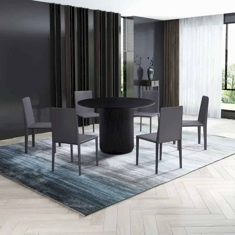 Black Round Dining Table with MDF Pedestal Base
