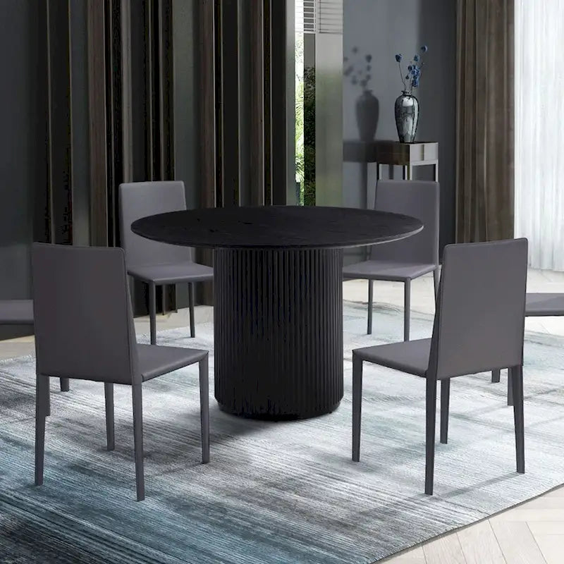 Black Round Dining Table with MDF Pedestal Base