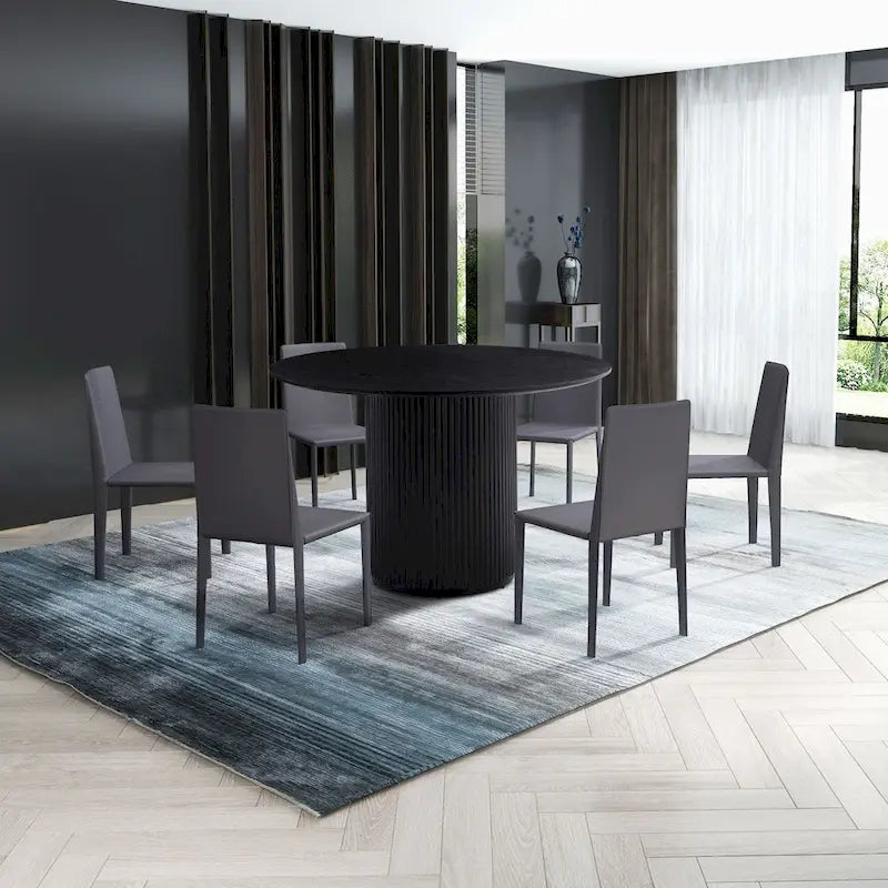 Black Round Dining Table with MDF Pedestal Base