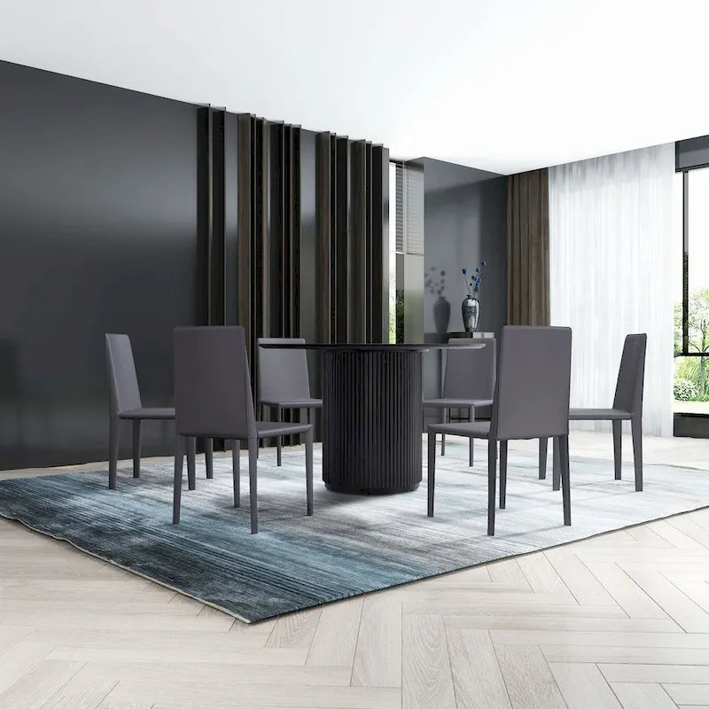 Black Round Dining Table with MDF Pedestal Base
