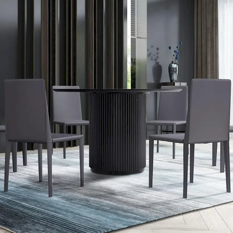 Black Round Dining Table with MDF Pedestal Base