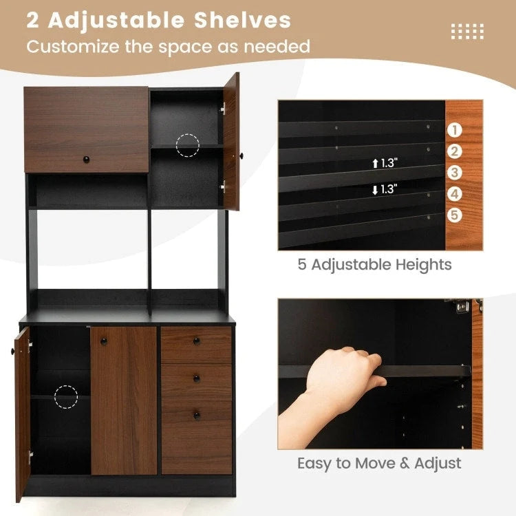 71 Inch Kitchen Pantry with 3 Storage Cabinet and 3 Deep Drawers