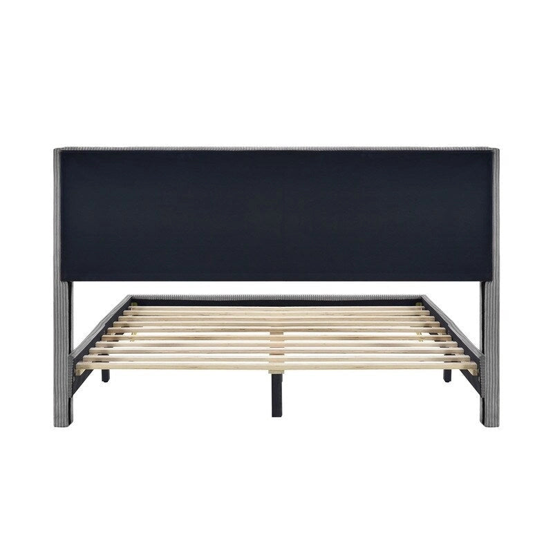 Queen Size Corduroy Platform Bed with Metal Legs