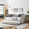 Full Size Daybed with Trundle, Upholstered Tufted Sofa Bed in Linen Fabric
