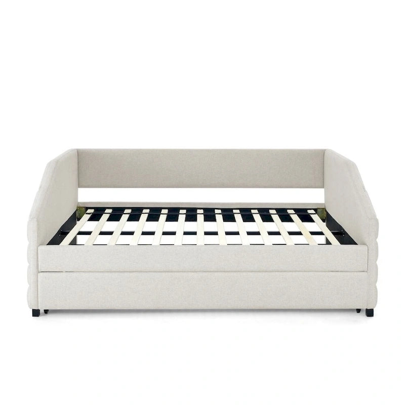 Full Size Daybed with Trundle, Upholstered Tufted Sofa Bed in Linen Fabric
