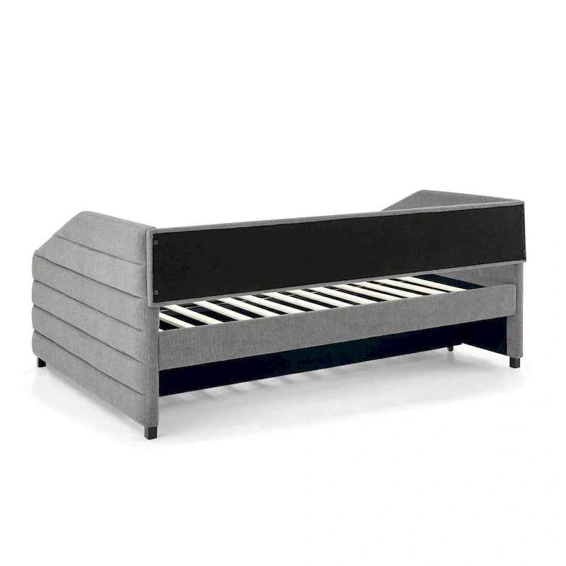 Full Size Daybed with Trundle, Upholstered Tufted Sofa Bed in Linen Fabric