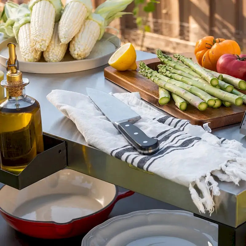 Outdoor Stainless Steel BBQ Preparation Cart w/ Double Shelf