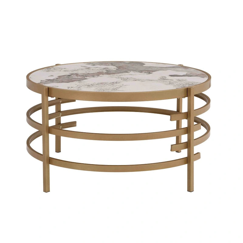 32.48" Round Coffee Table with Sintered Stone Top & Sturdy Metal Frame