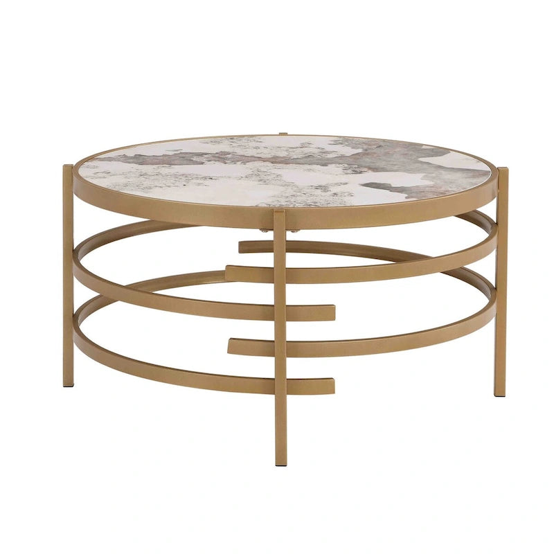 32.48" Round Coffee Table with Sintered Stone Top & Sturdy Metal Frame