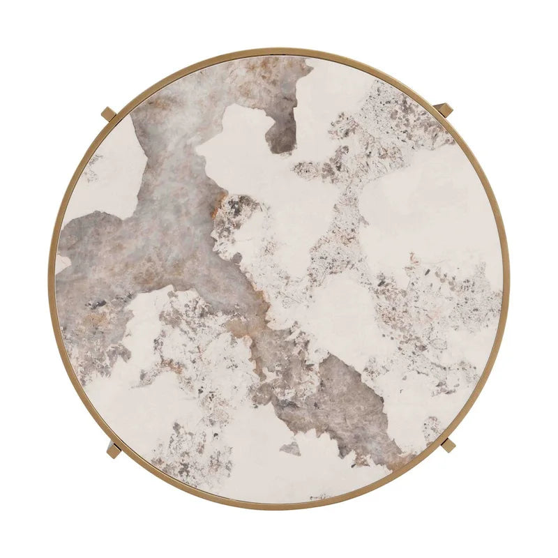 32.48" Round Coffee Table with Sintered Stone Top & Sturdy Metal Frame