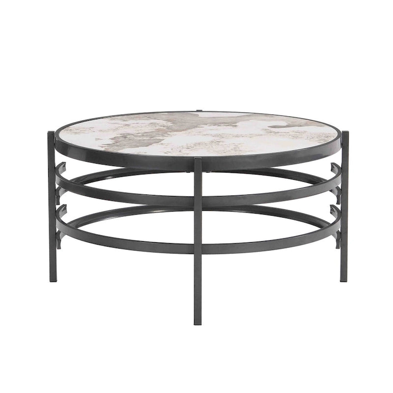 32.48" Round Coffee Table with Sintered Stone Top & Sturdy Metal Frame