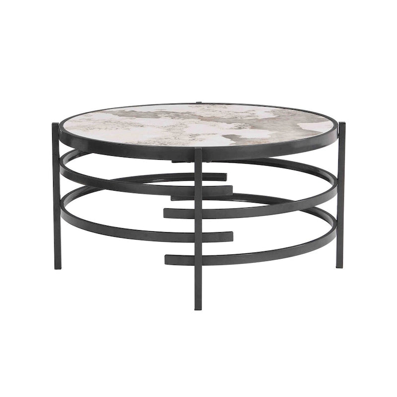 32.48" Round Coffee Table with Sintered Stone Top & Sturdy Metal Frame