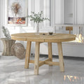 Round Extendable Dining Table with X-Base and Leaf Insert