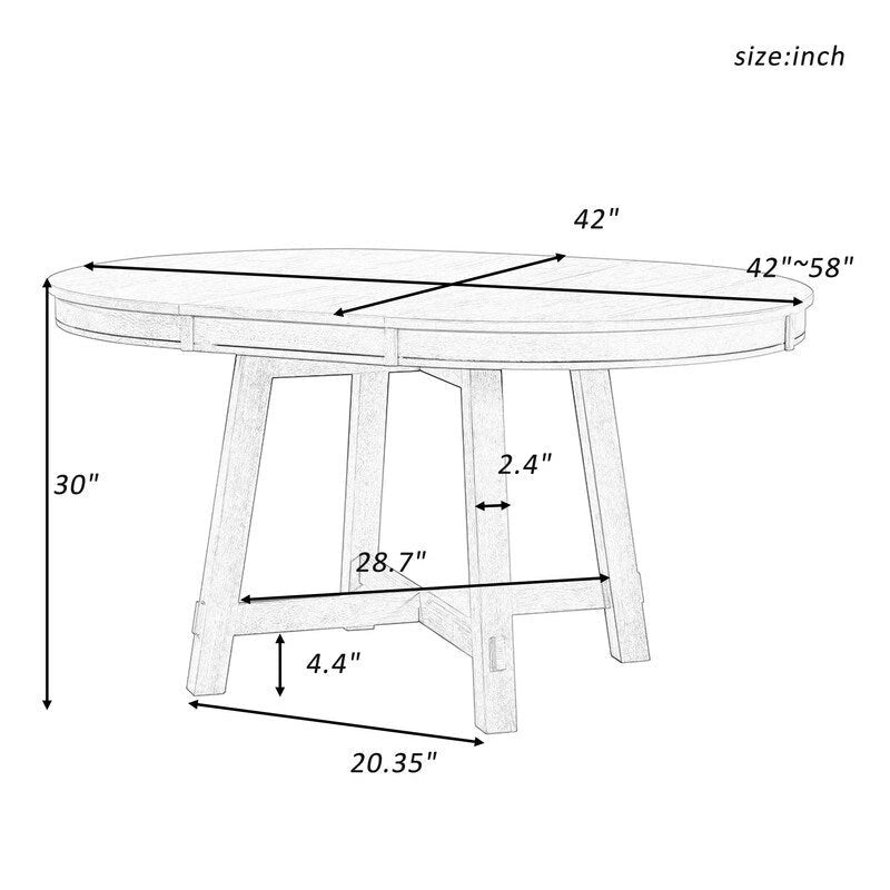 Round Extendable Dining Table with X-Base and Leaf Insert