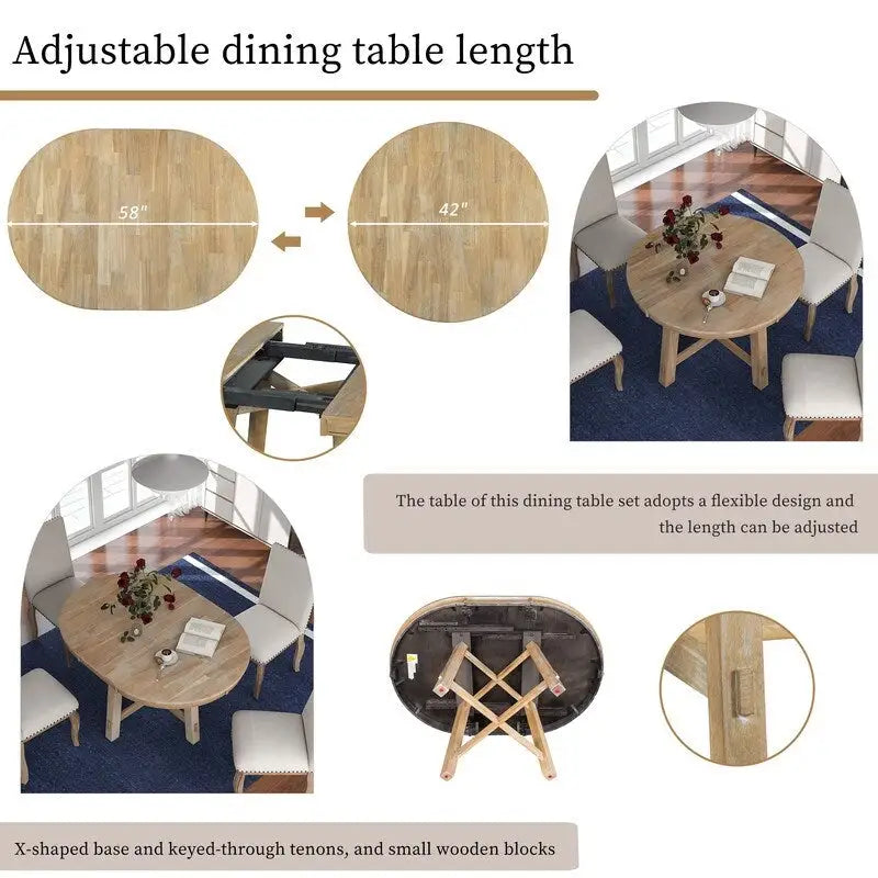 Round Extendable Dining Table with X-Base and Leaf Insert