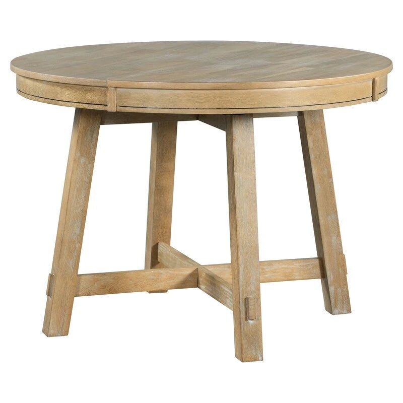 Round Extendable Dining Table with X-Base and Leaf Insert
