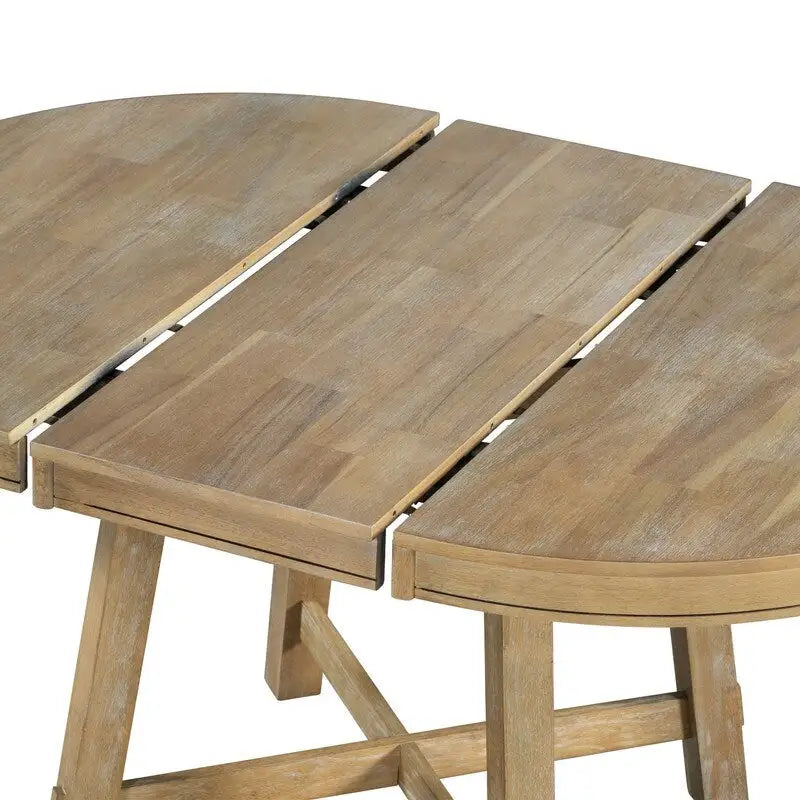Round Extendable Dining Table with X-Base and Leaf Insert