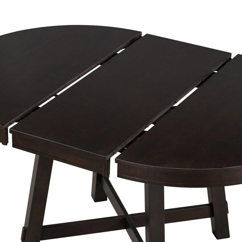 Round Extendable Dining Table with X-Base and Leaf Insert