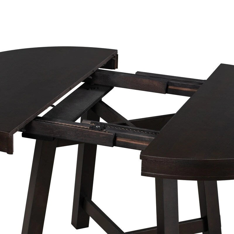 Round Extendable Dining Table with X-Base and Leaf Insert