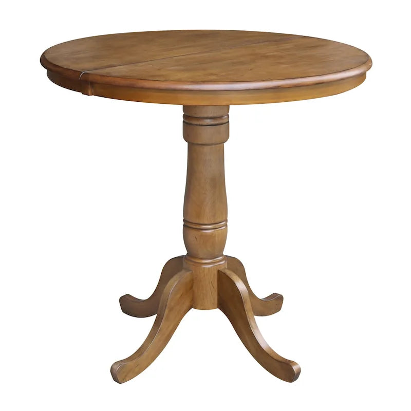 36" Round Pedestal Dining Table with 12" Leaf in Pecan