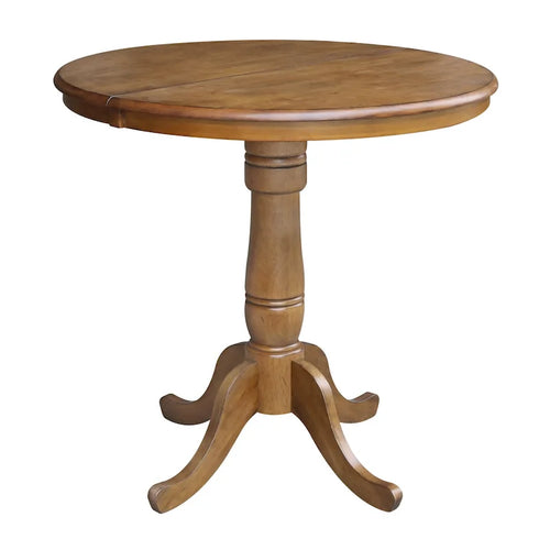 36" Round Pedestal Dining Table with 12" Leaf in Pecan