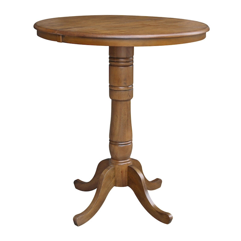 36" Round Pedestal Dining Table with 12" Leaf in Pecan