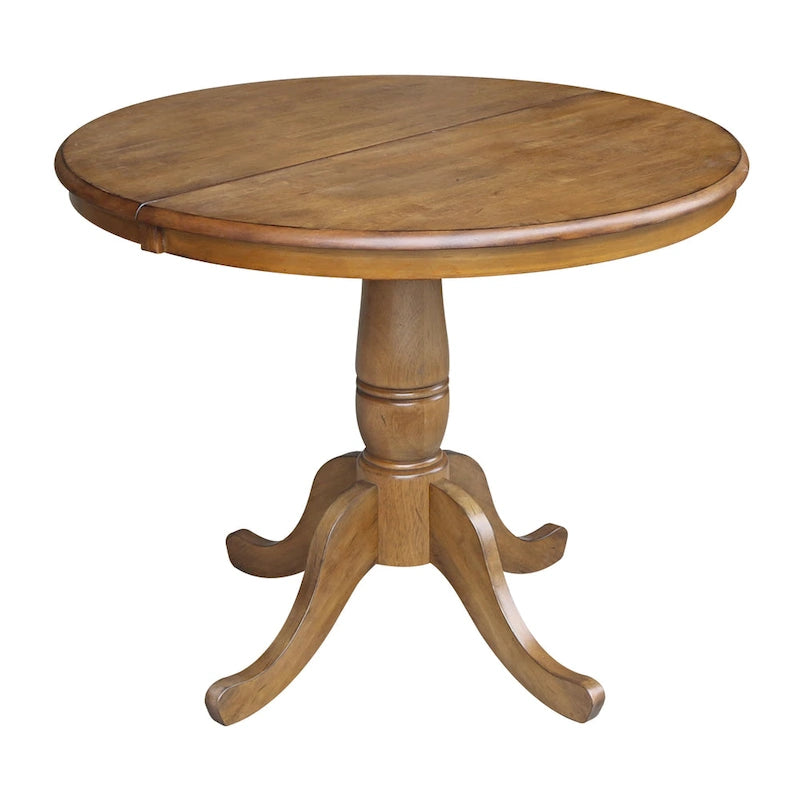 36" Round Pedestal Dining Table with 12" Leaf in Pecan