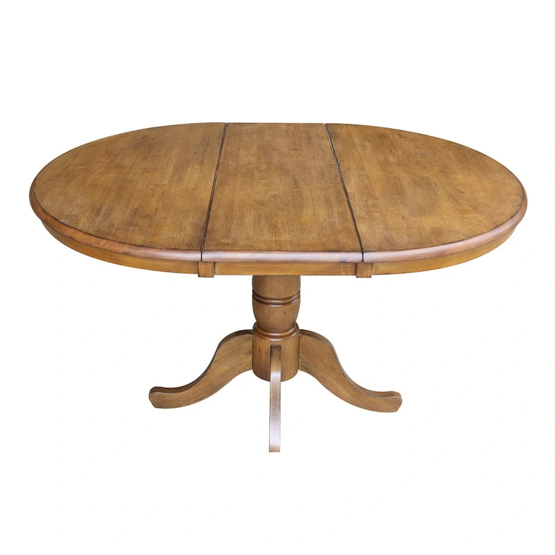 36" Round Pedestal Dining Table with 12" Leaf in Pecan