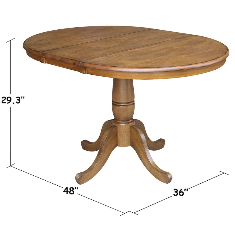 36" Round Pedestal Dining Table with 12" Leaf in Pecan