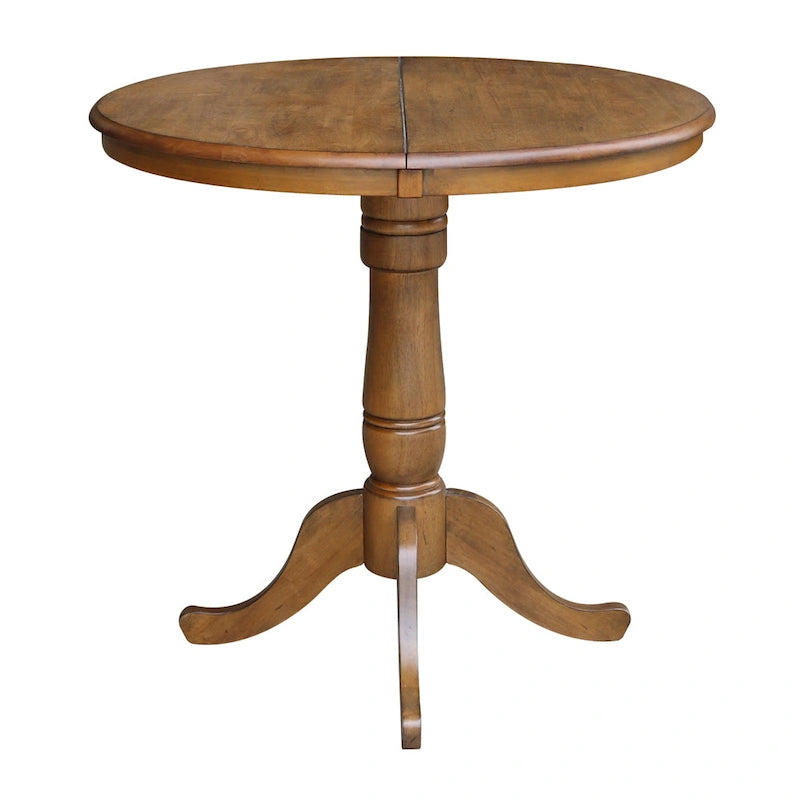 36" Round Pedestal Dining Table with 12" Leaf in Pecan